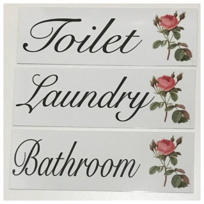 Bathroom Toilet Laundry Room Vintage Rose Sign Plaque or Hanging Cottage Floral    302242301283